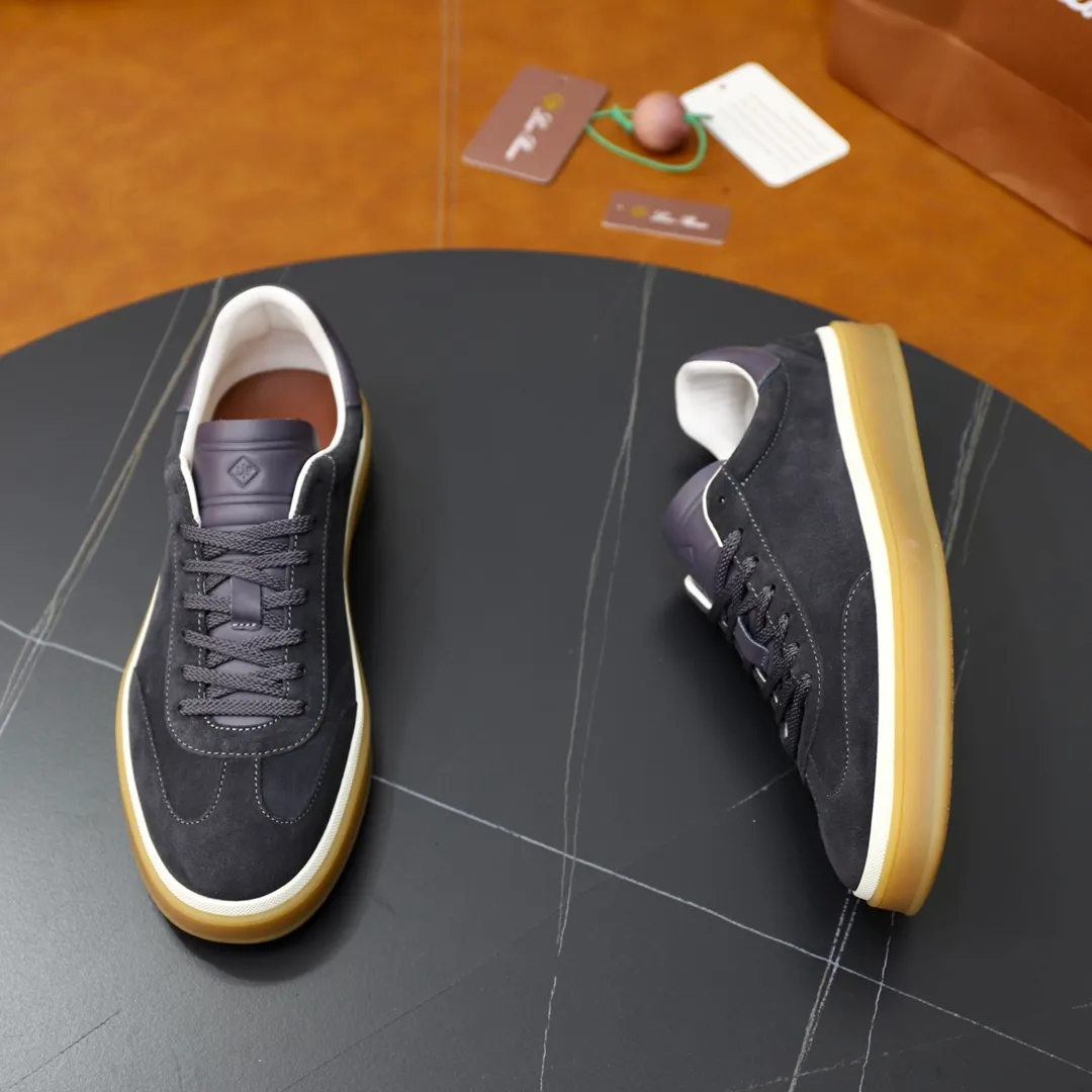 Men's Men's Shoes💰540💰••New Products•• LoroPian*_Noyo-Pianya New men's casual moral training sneakers, LP lace-up casual shoes!  Made of original imported soft cowhide and suede fabric, it highlights the sporty style. The heel is decorated with logo embossing and the original molding. The raw rubber translucent sole combined with the color welt adds a sense of modernity to the shoe. The shoe is overall refreshing and easy to match with style. It has a full cowhide lining for the feet. The original box packaging at the counter comes with wooden balls and a dust bag! Size: 38-44 (.45 customized)